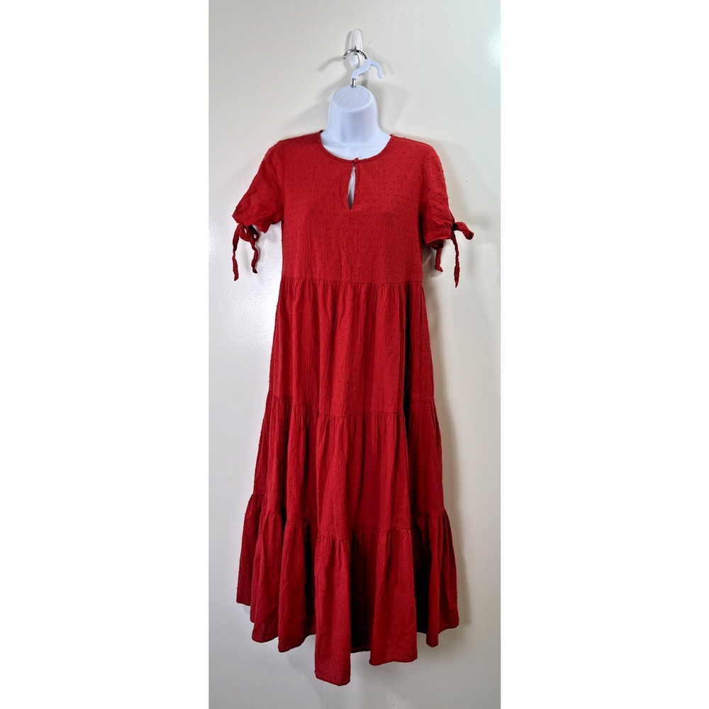 Madewell Women’s Midi Dress Size XXS Red Swiss Dot‎ Tiered Vibrant Travel Boho
